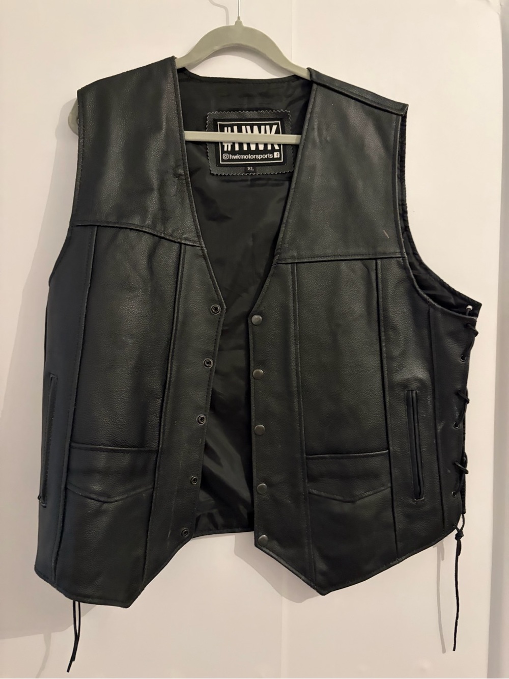 Men's Black Real Leather Motorcycle Vest